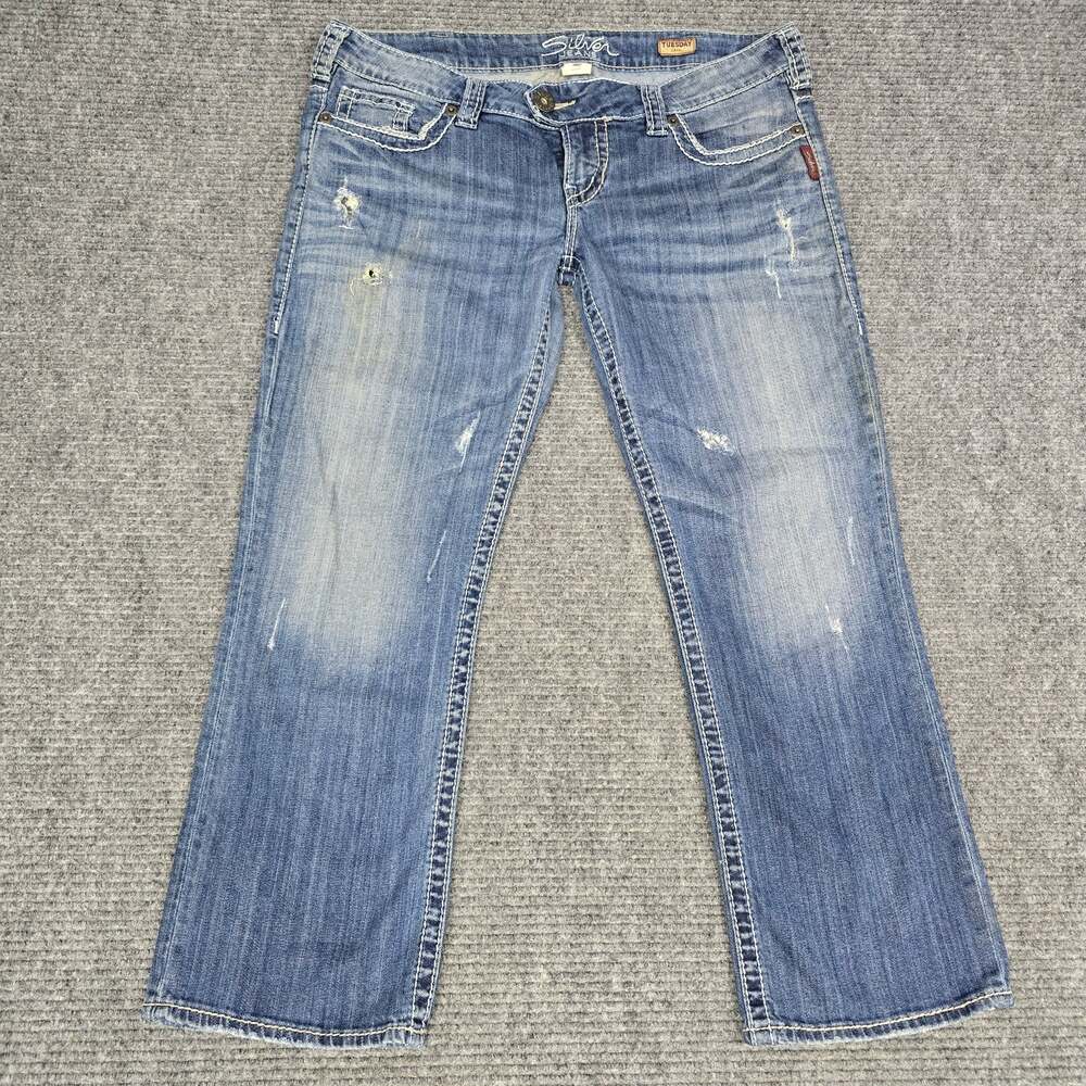 Silver Jeans Tuesday Capri Womens W32 Light Wash Distressed Denim Jeans